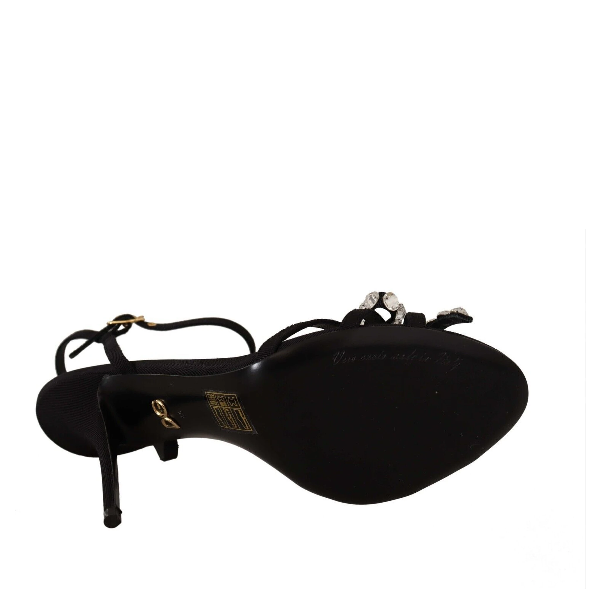 Black Crystals Ankle Strap Heels Sandals Shoes