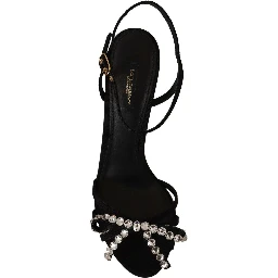 Black Crystals Ankle Strap Heels Sandals Shoes