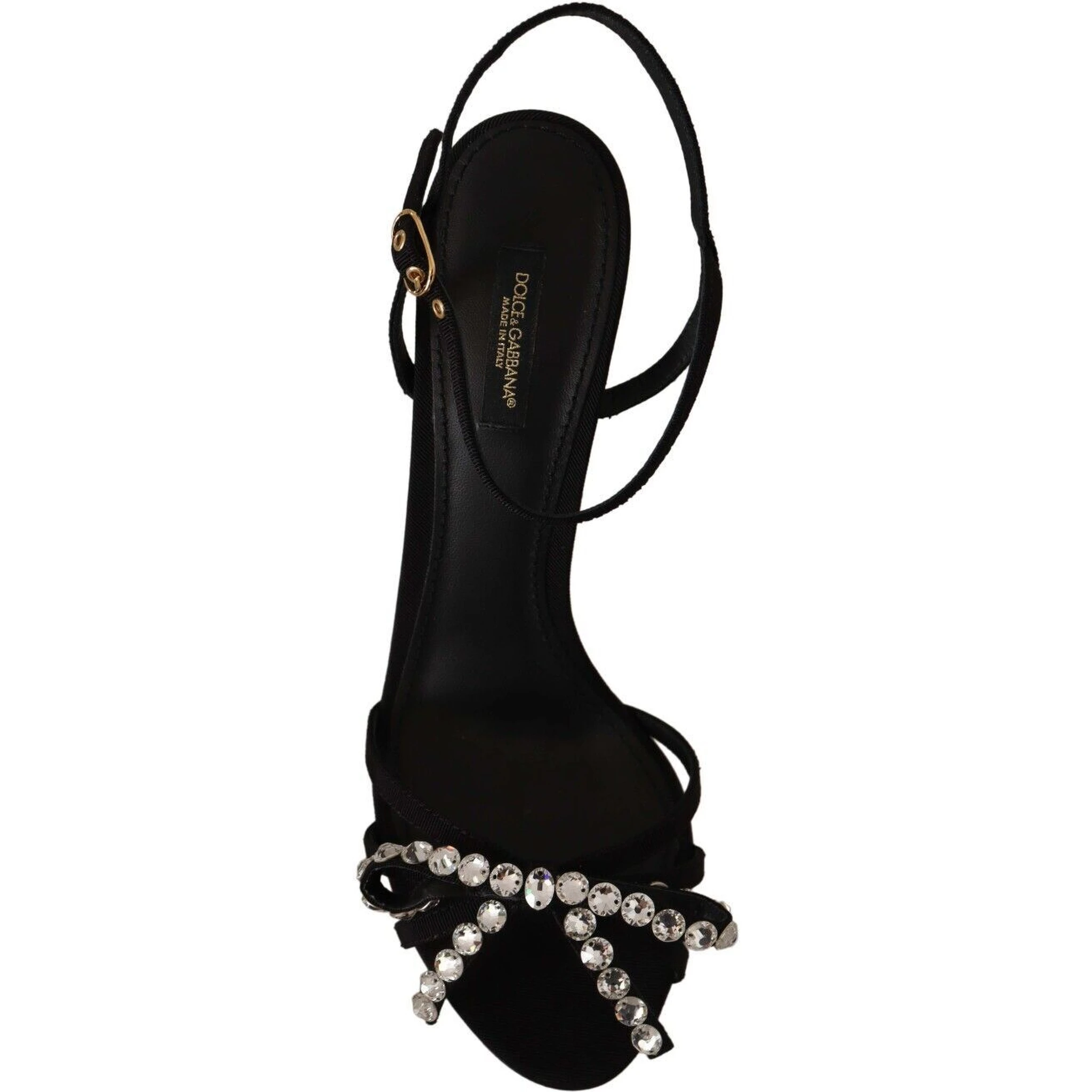 Black Crystals Ankle Strap Heels Sandals Shoes