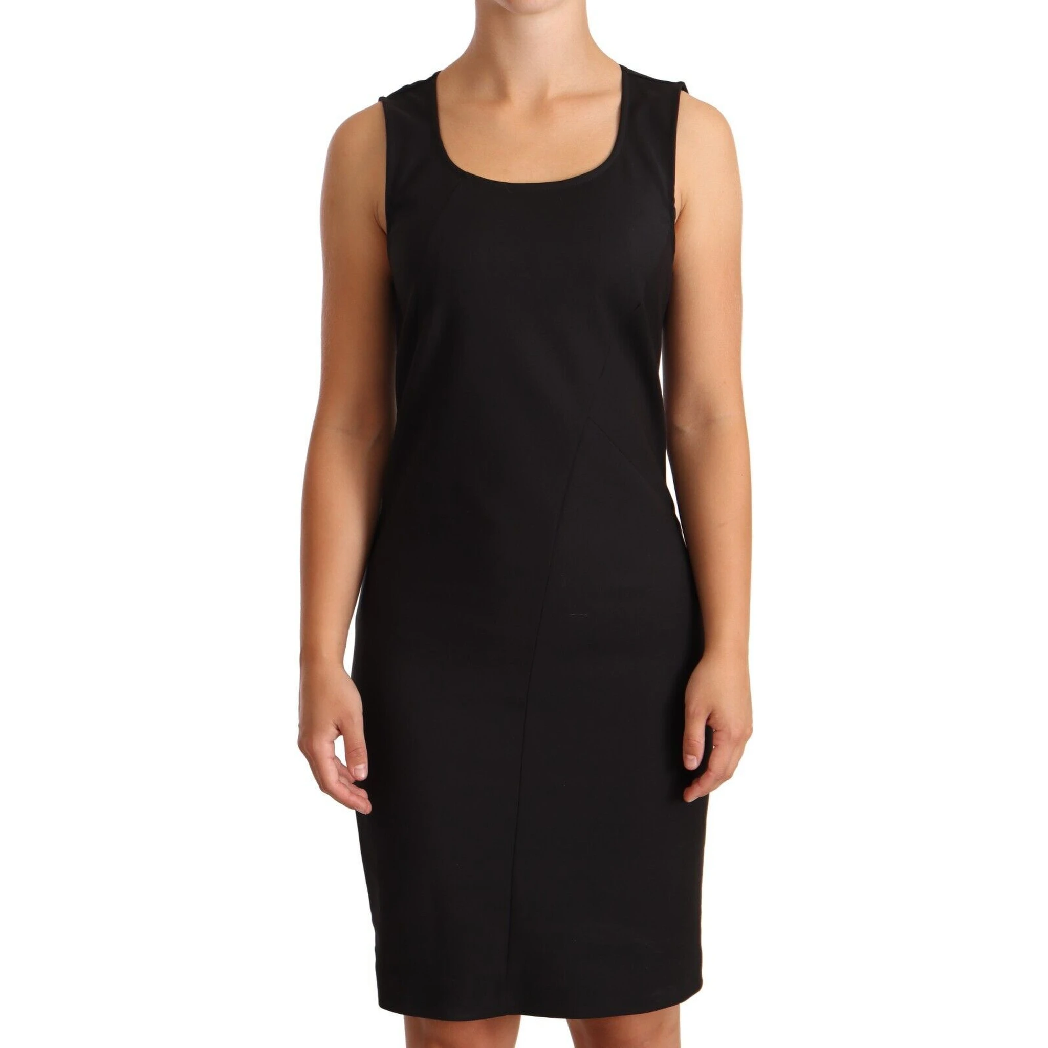 Black Cotton Blend Sleeveless Knee Length Sheath Dress