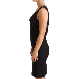 Black Cotton Blend Sleeveless Knee Length Sheath Dress