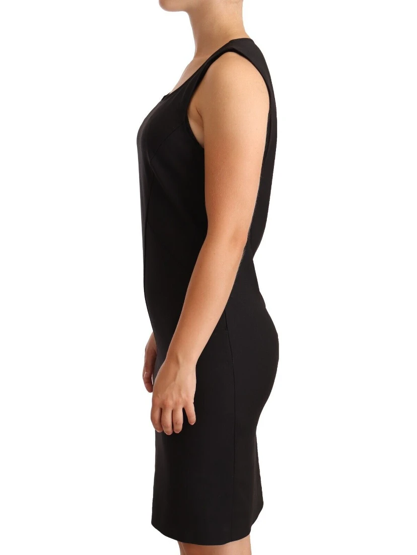 Black Cotton Blend Sleeveless Knee Length Sheath Dress