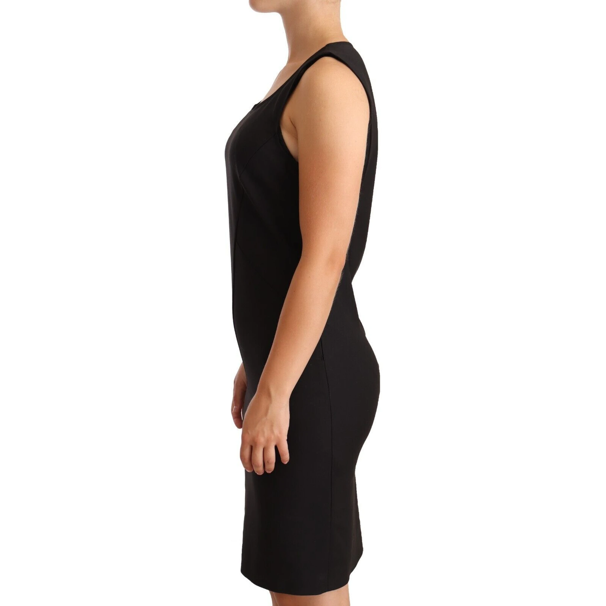 Black Cotton Blend Sleeveless Knee Length Sheath Dress