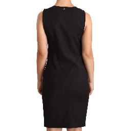 Black Cotton Blend Sleeveless Knee Length Sheath Dress