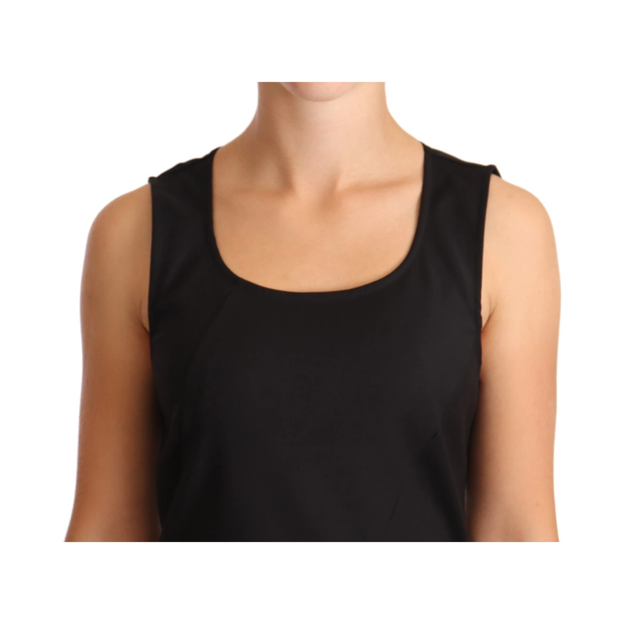 Black Cotton Blend Sleeveless Knee Length Sheath Dress