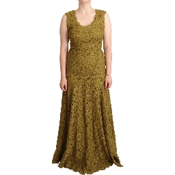 Brown Floral Lace Maxi Floor Length Dress