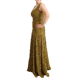Brown Floral Lace Maxi Floor Length Dress