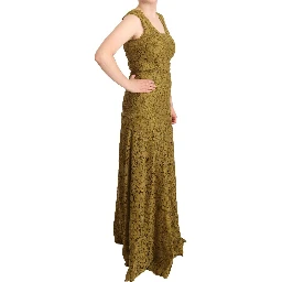 Brown Floral Lace Maxi Floor Length Dress