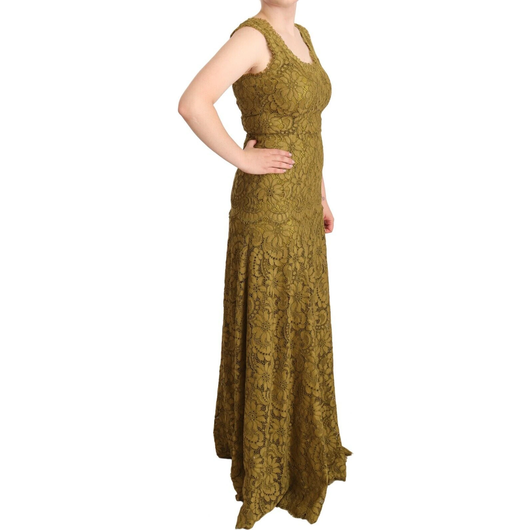 Brown Floral Lace Maxi Floor Length Dress