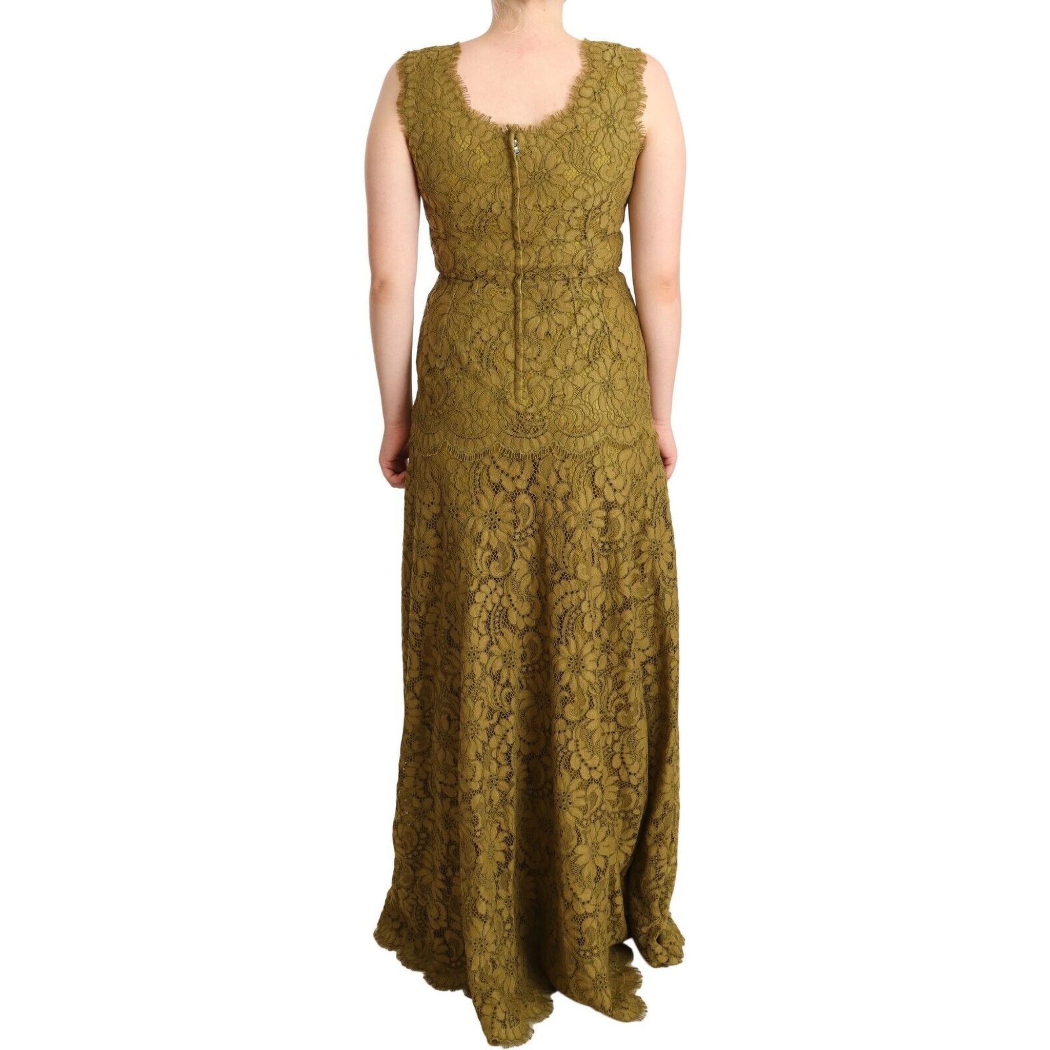 Brown Floral Lace Maxi Floor Length Dress