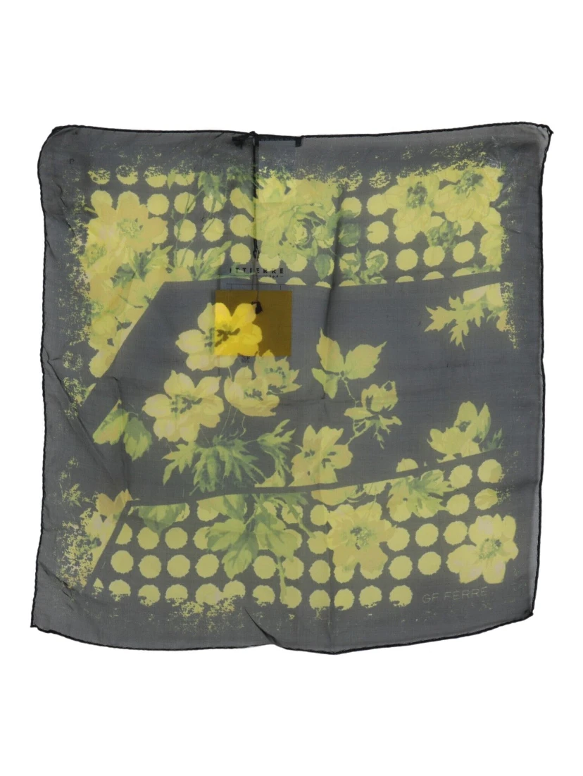 Black Yellow Floral Wrap Shawl Foulard Scarf