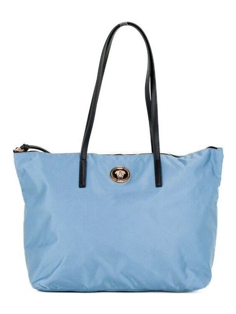 Portuna Medusa Medium Cornflower Blue Nylon Leather Tote Bag Purse