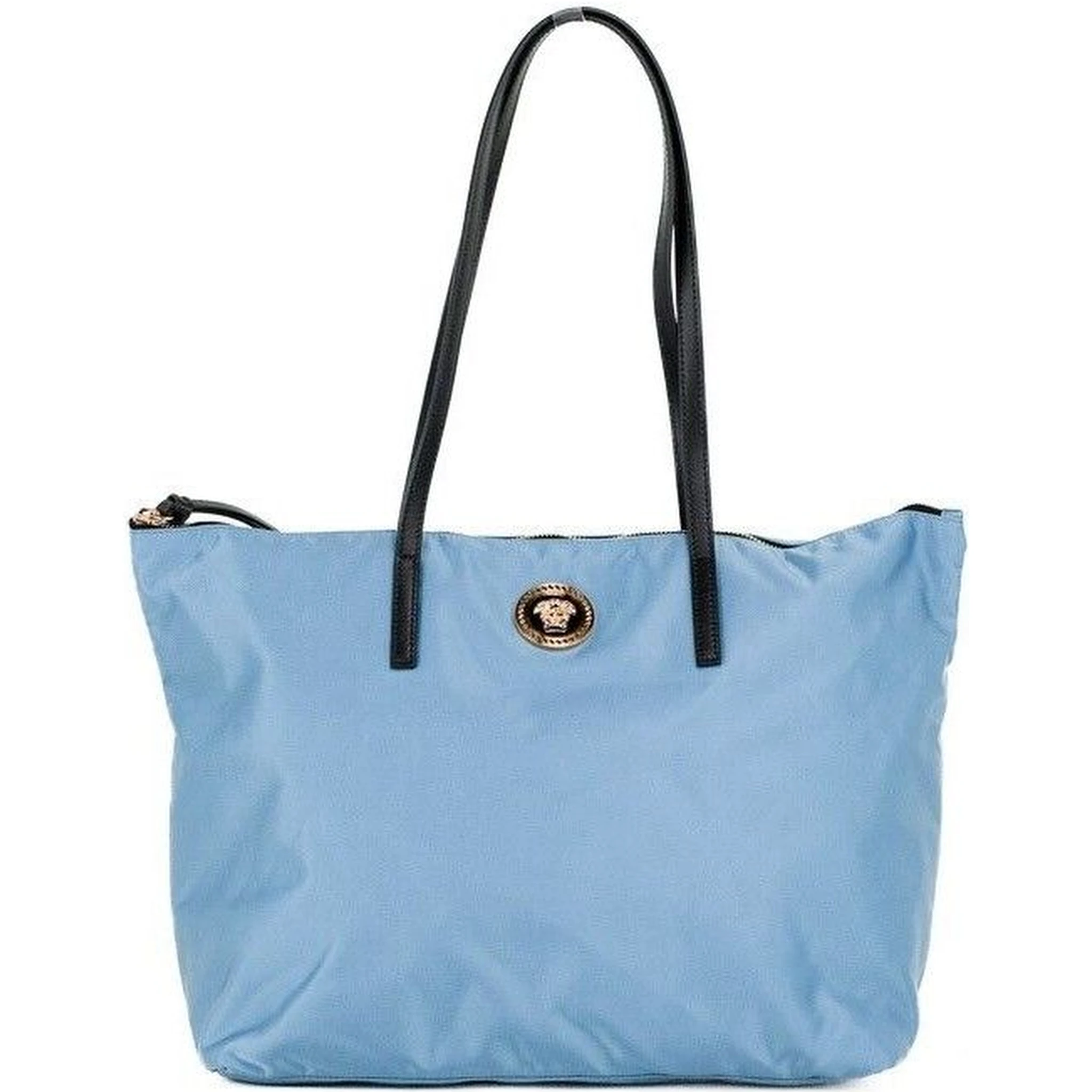 Portuna Medusa Medium Cornflower Blue Nylon Leather Tote Bag Purse