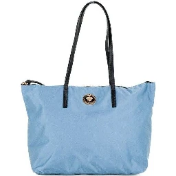 Portuna Medusa Medium Cornflower Blue Nylon Leather Tote Bag Purse