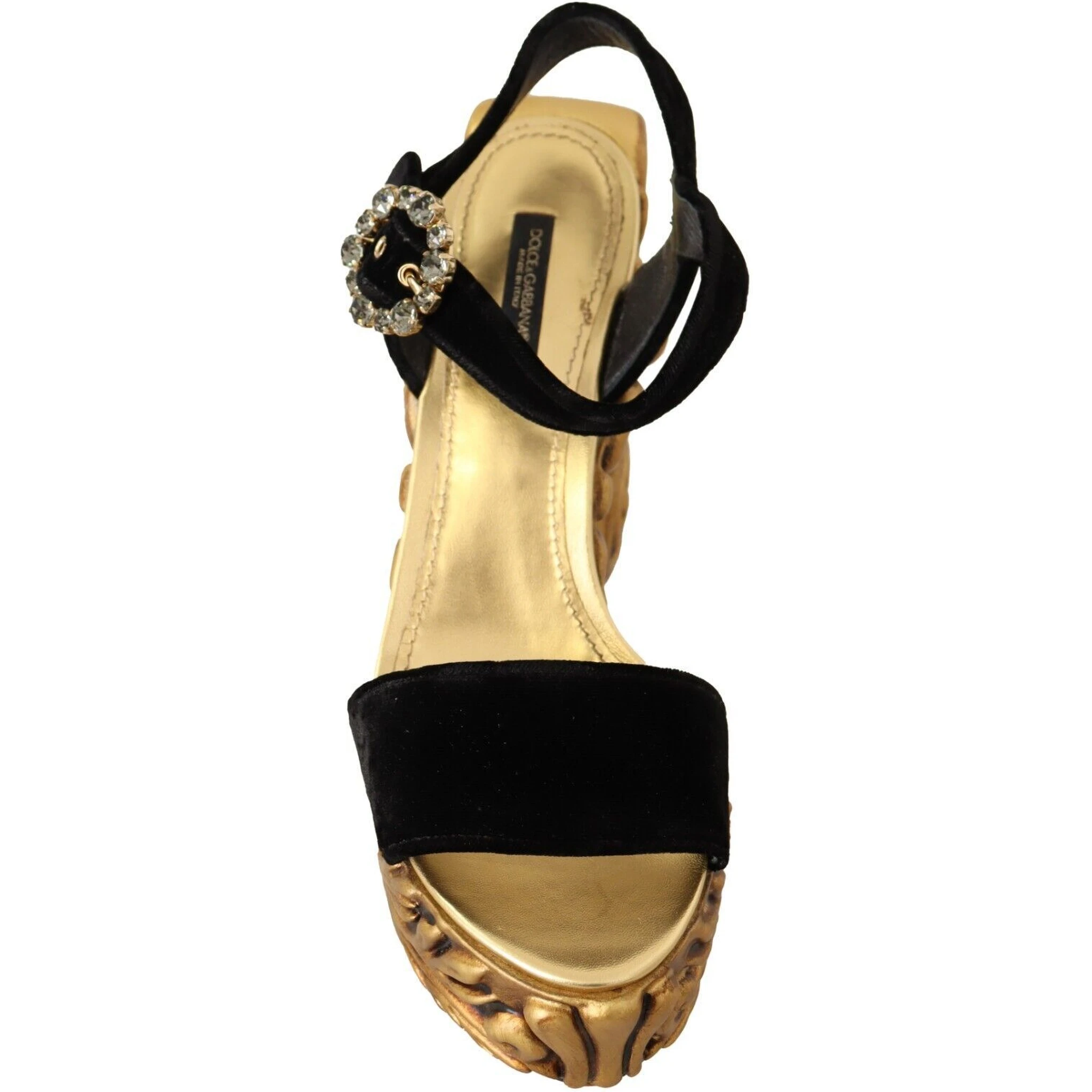 Black Gold Baroque Velvet Heels Crystal Shoes