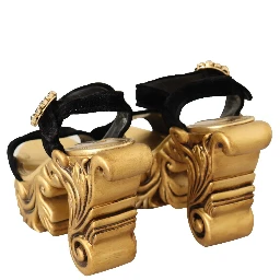 Black Gold Baroque Velvet Heels Crystal Shoes