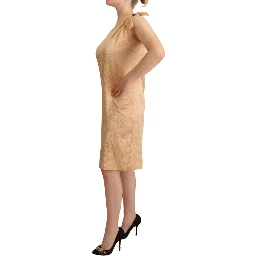 Beige One Sleeve Knee Length Shift Dress