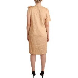 Beige One Sleeve Knee Length Shift Dress