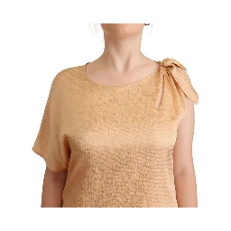 Beige One Sleeve Knee Length Shift Dress