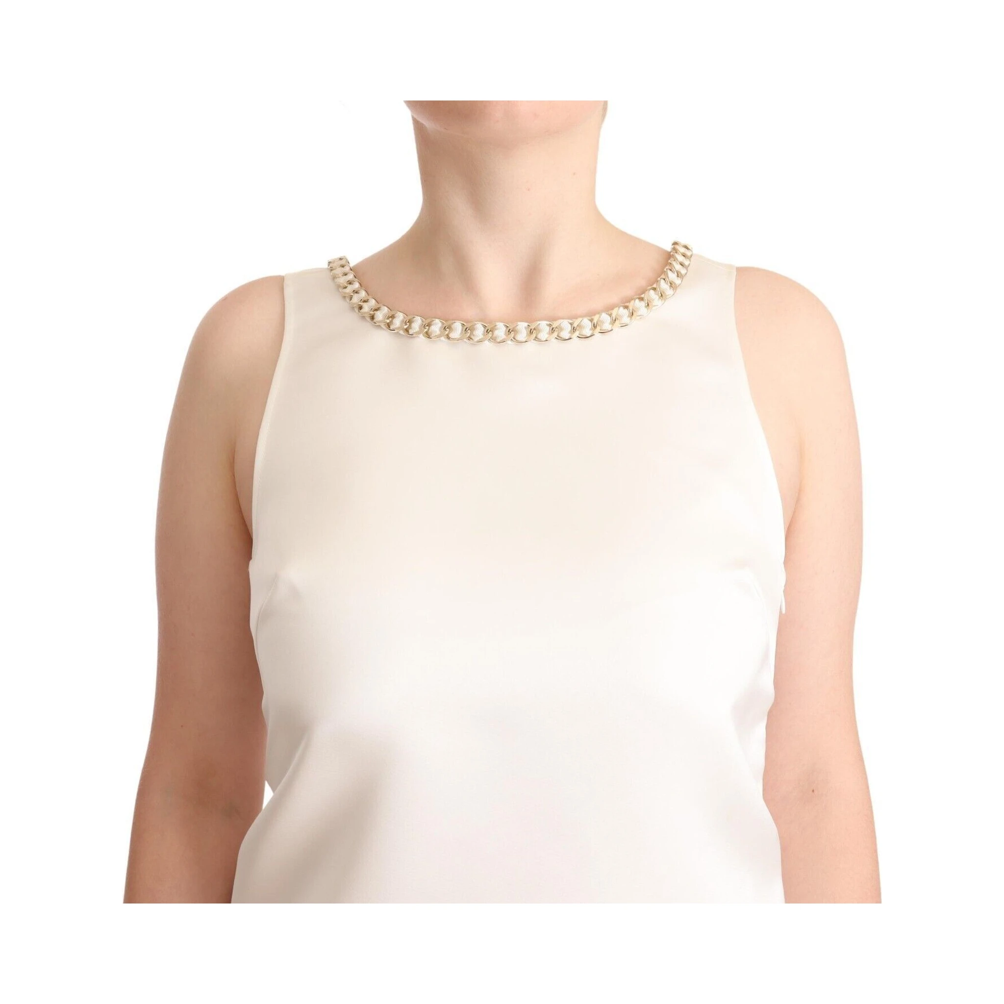 White Polyester Sleeveless Mini Shift Dress