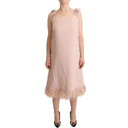 Pink Polyester Sleeveless Midi Feather Shift Dress