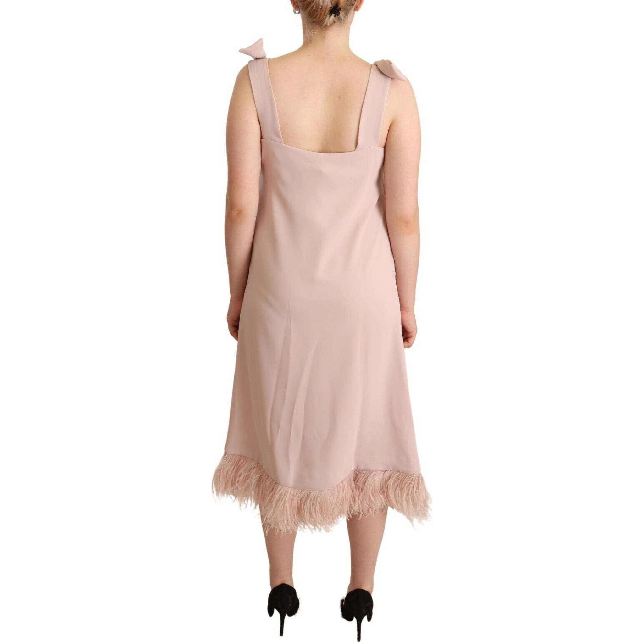 Pink Polyester Sleeveless Midi Feather Shift Dress