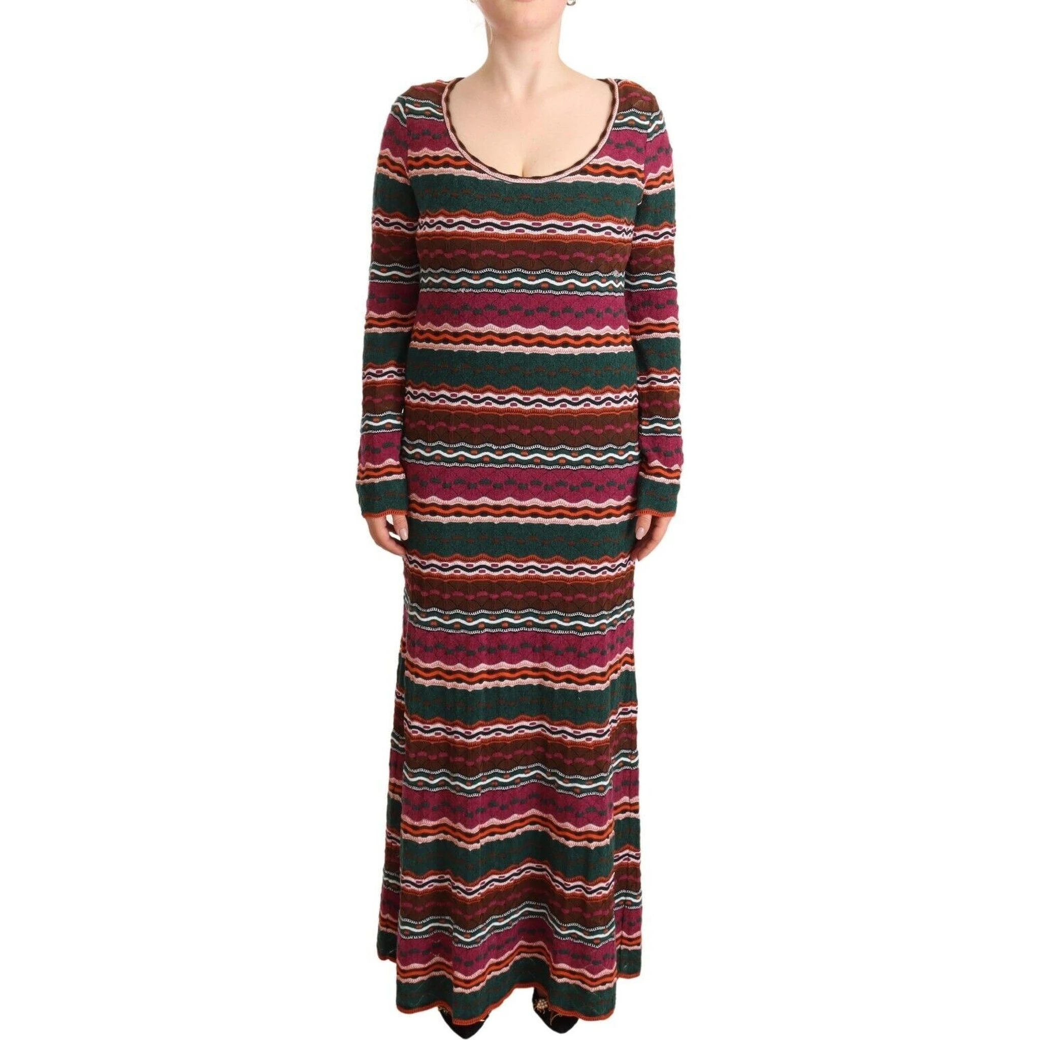 Multicolor Stripe Wool Knitted Maxi Sheath Dress