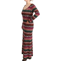 Multicolor Stripe Wool Knitted Maxi Sheath Dress