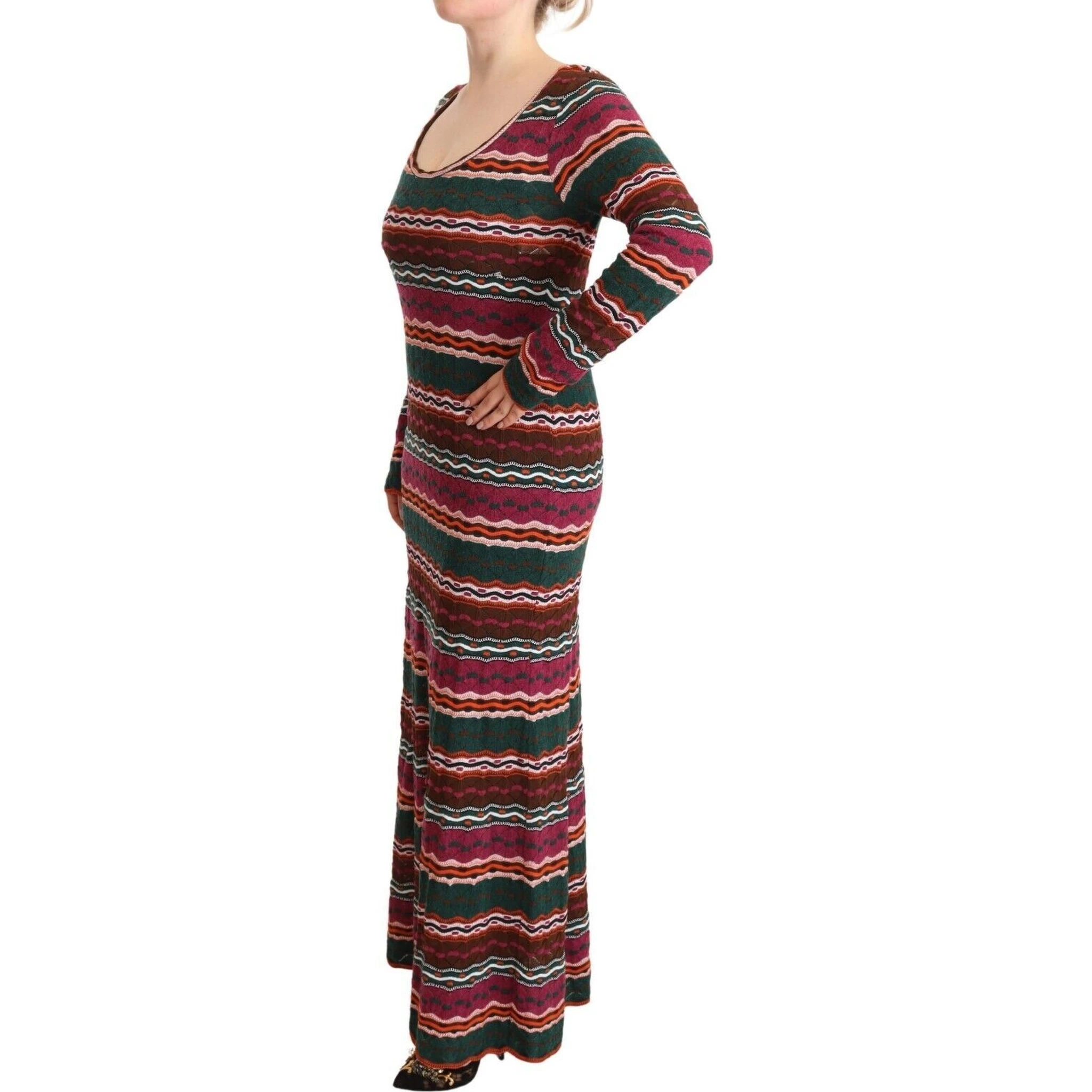 Multicolor Stripe Wool Knitted Maxi Sheath Dress