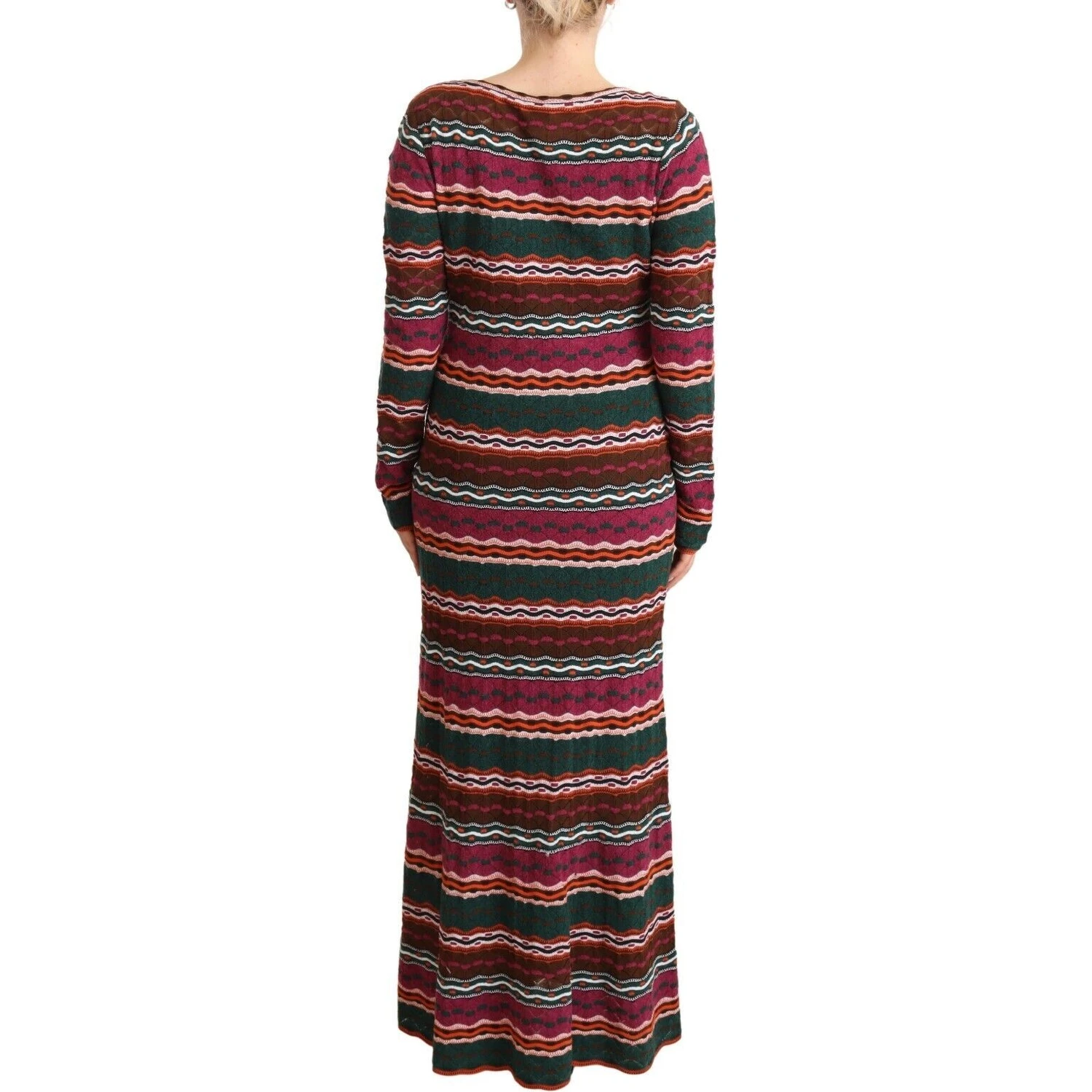 Multicolor Stripe Wool Knitted Maxi Sheath Dress