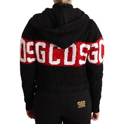 Black Cashmere Hooded Button Down Logo Cardigan Jacket