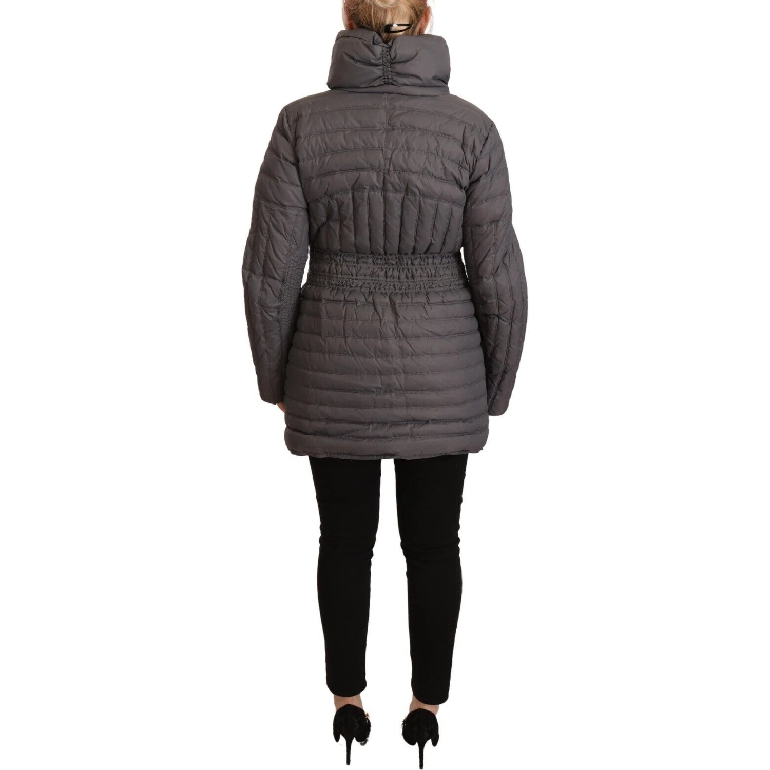 Gray Quilted Long Sleeves Logo Patch Full Zip Jacket
