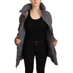 Gray Quilted Long Sleeves Logo Patch Full Zip Jacket