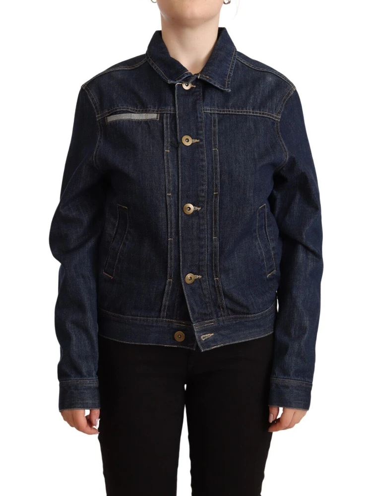 Dark Blue Button Down Long Sleeves Denim Jacket
