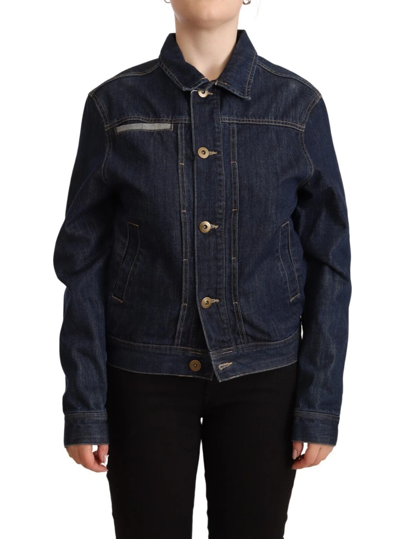 Dark Blue Button Down Long Sleeves Denim Jacket