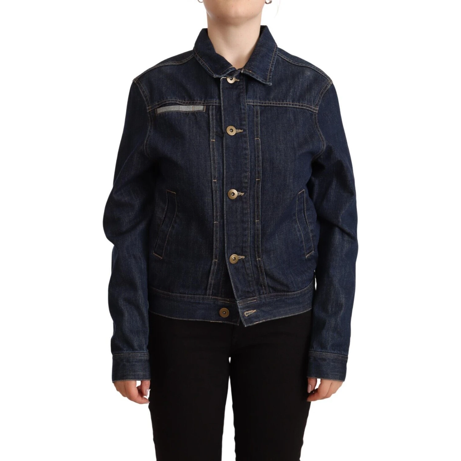 Dark Blue Button Down Long Sleeves Denim Jacket