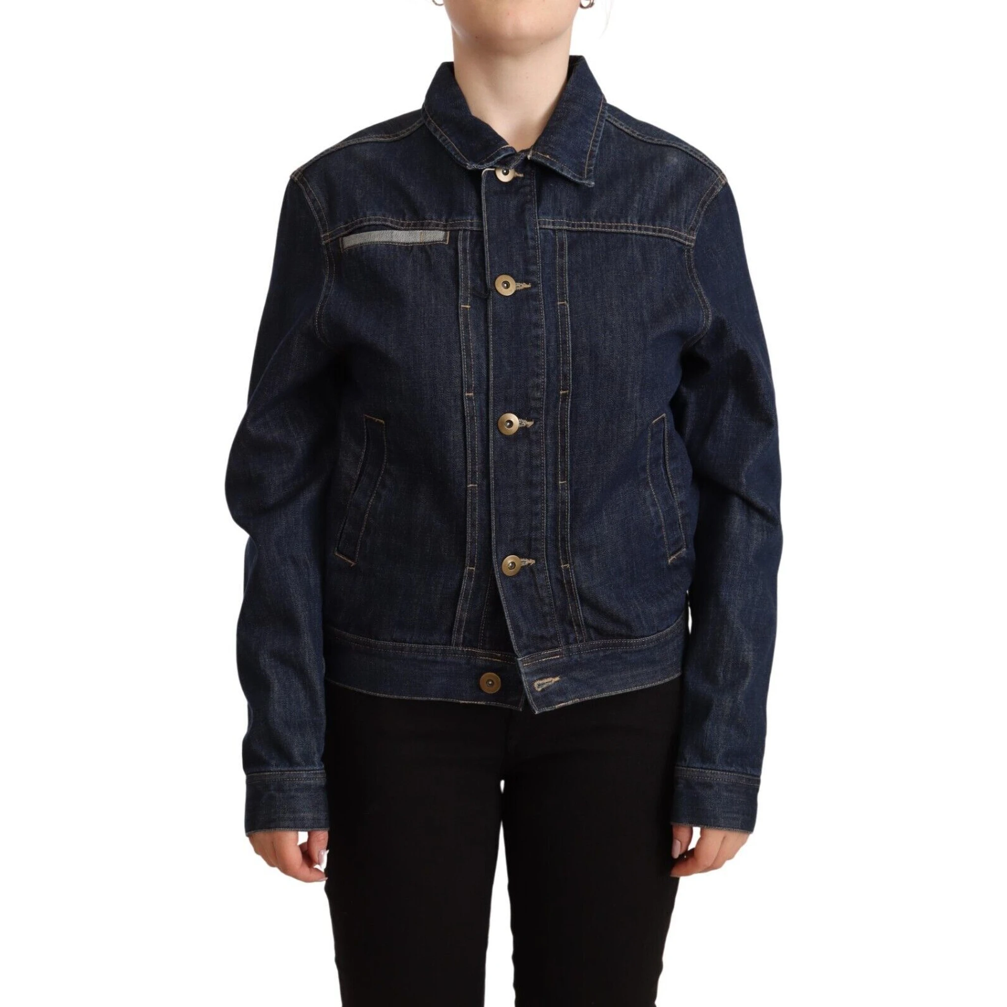 Dark Blue Button Down Long Sleeves Denim Jacket