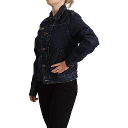Dark Blue Button Down Long Sleeves Denim Jacket