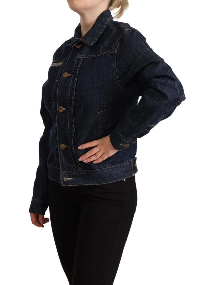 Dark Blue Button Down Long Sleeves Denim Jacket