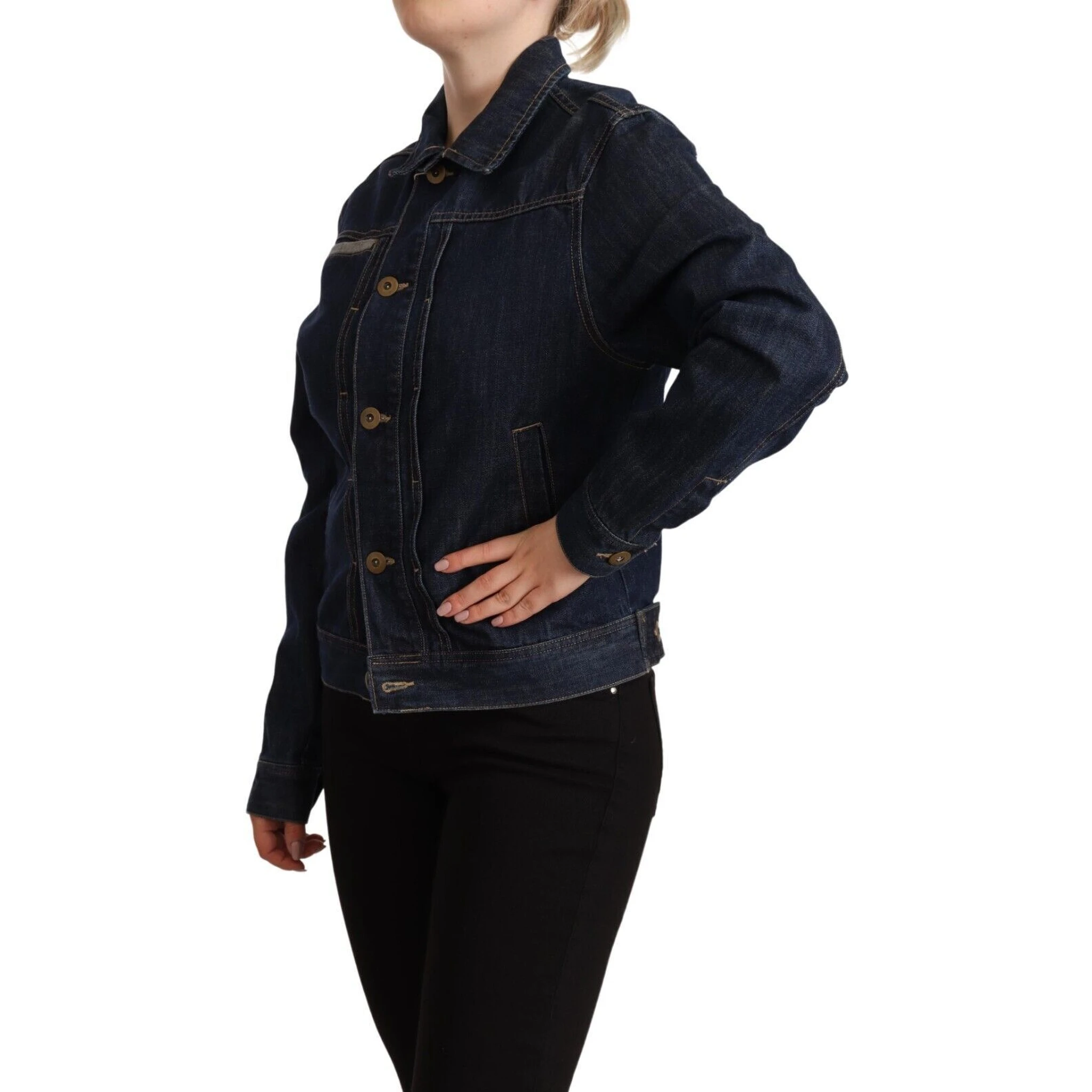 Dark Blue Button Down Long Sleeves Denim Jacket