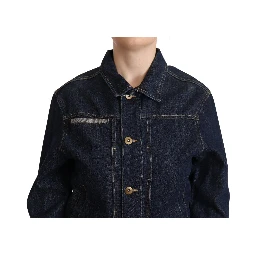 Dark Blue Button Down Long Sleeves Denim Jacket