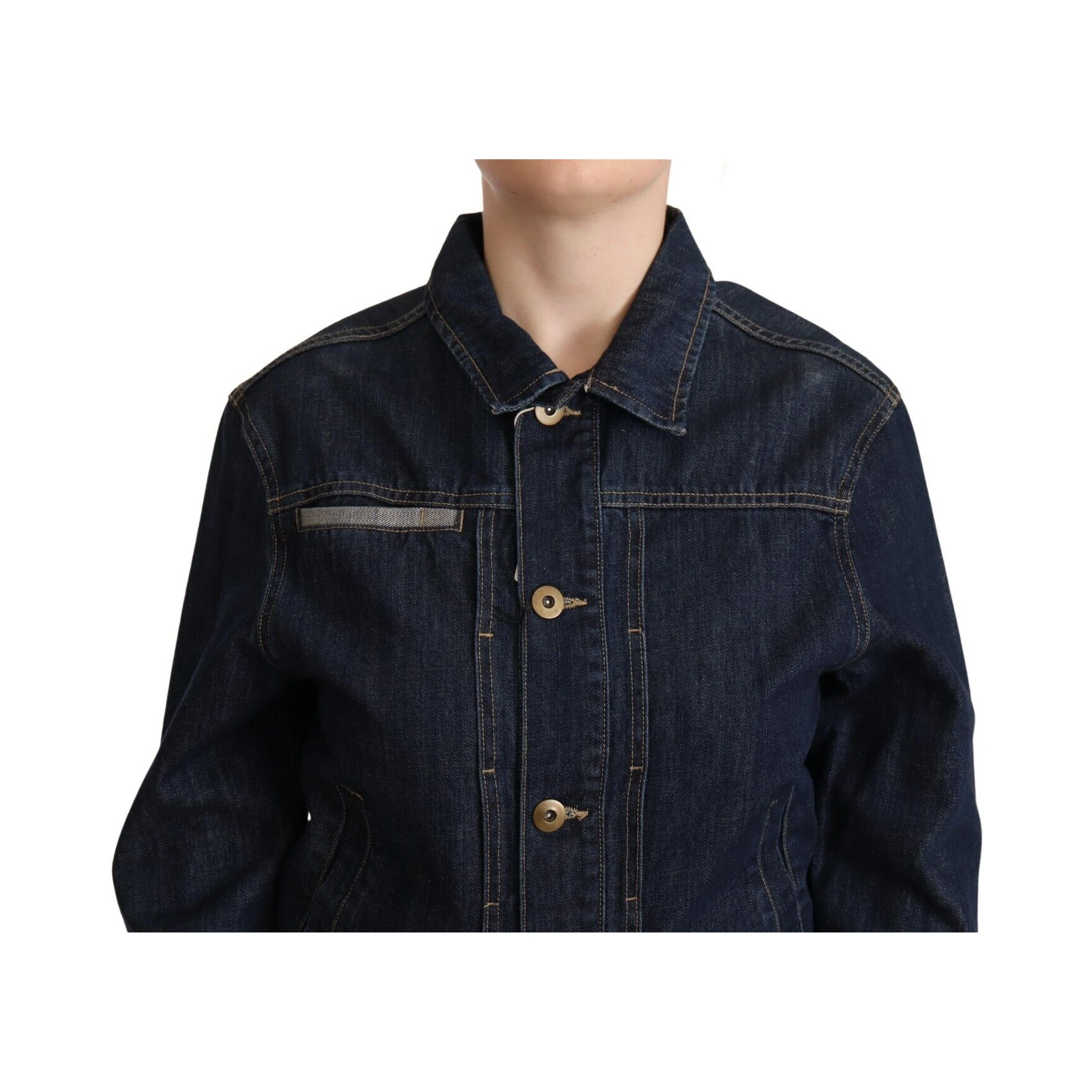 Dark Blue Button Down Long Sleeves Denim Jacket