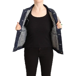 Dark Blue Button Down Long Sleeves Denim Jacket