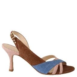 Multicolor Suede Leather Slingback Heels Sandals Shoes