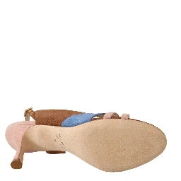 Multicolor Suede Leather Slingback Heels Sandals Shoes