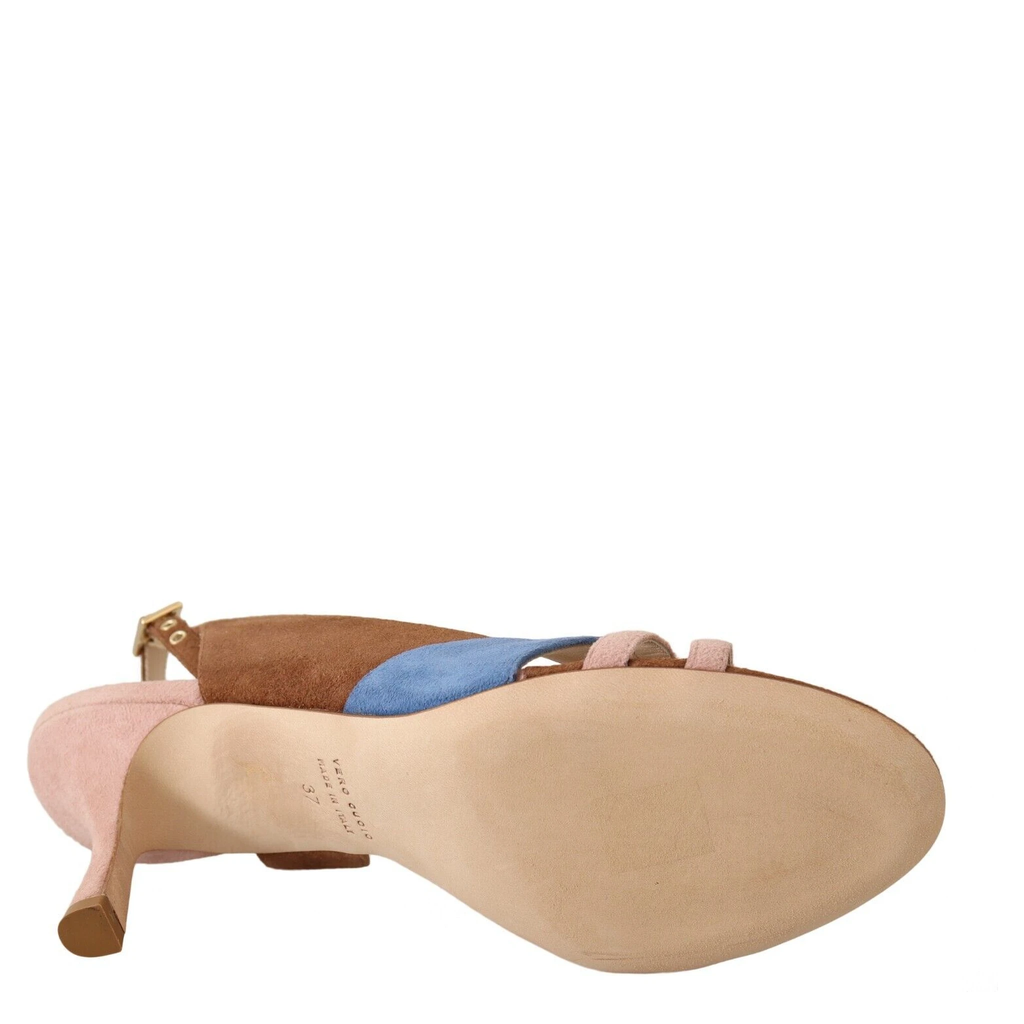 Multicolor Suede Leather Slingback Heels Sandals Shoes