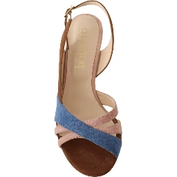 Multicolor Suede Leather Slingback Heels Sandals Shoes