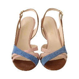 Multicolor Suede Leather Slingback Heels Sandals Shoes
