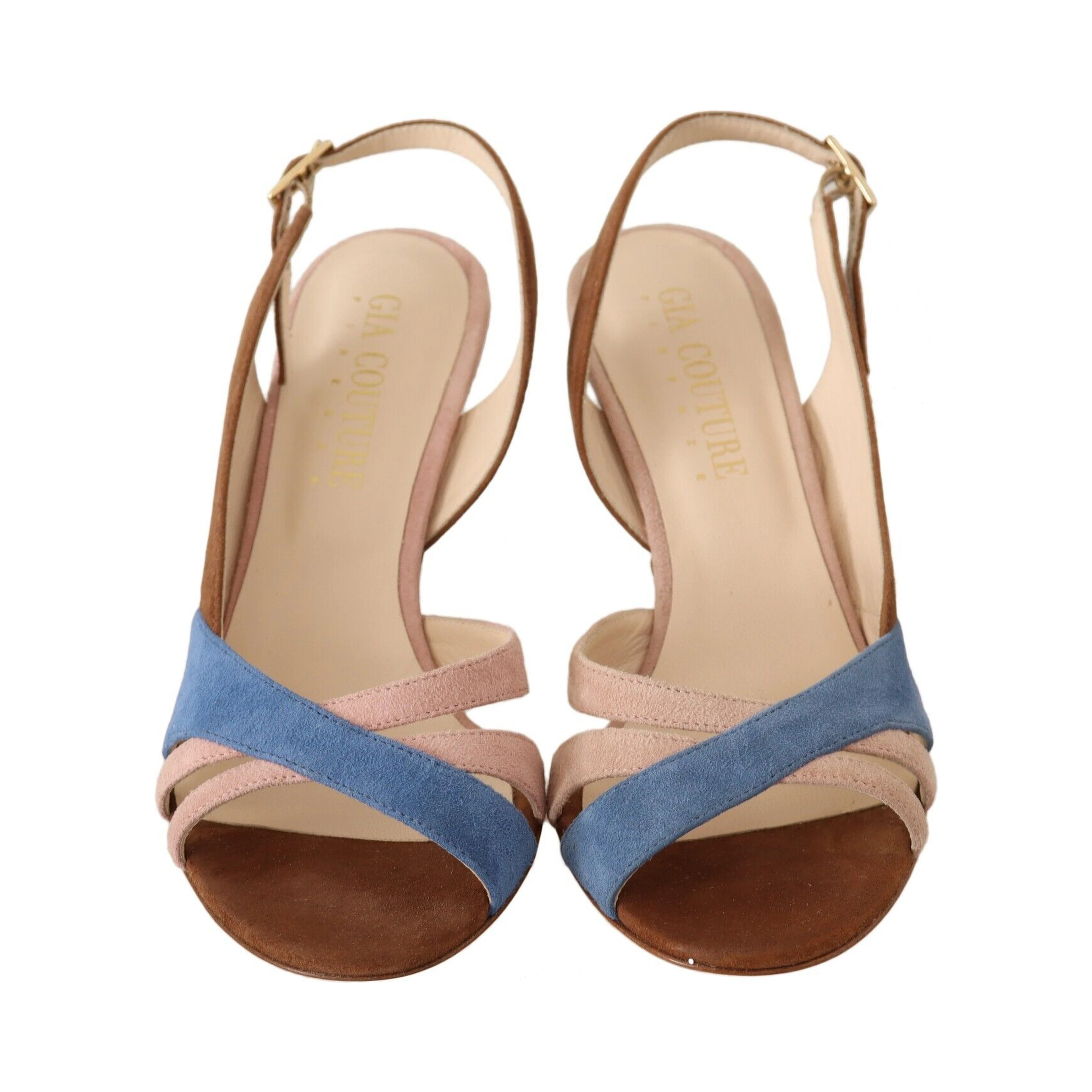 Multicolor Suede Leather Slingback Heels Sandals Shoes
