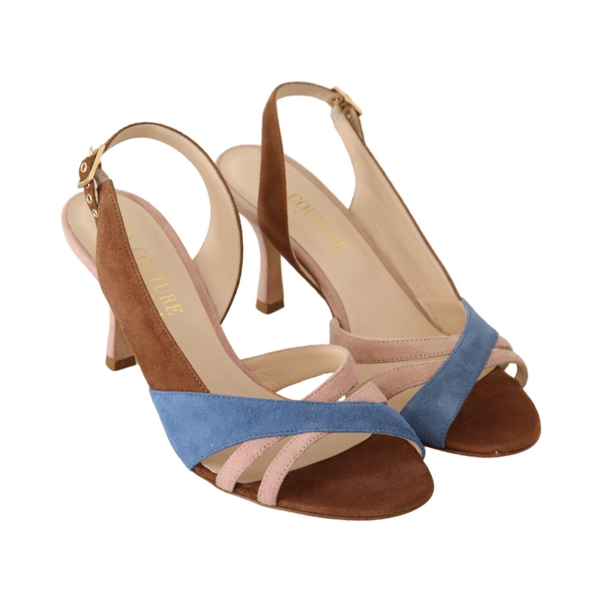 Multicolor Suede Leather Slingback Heels Sandals Shoes
